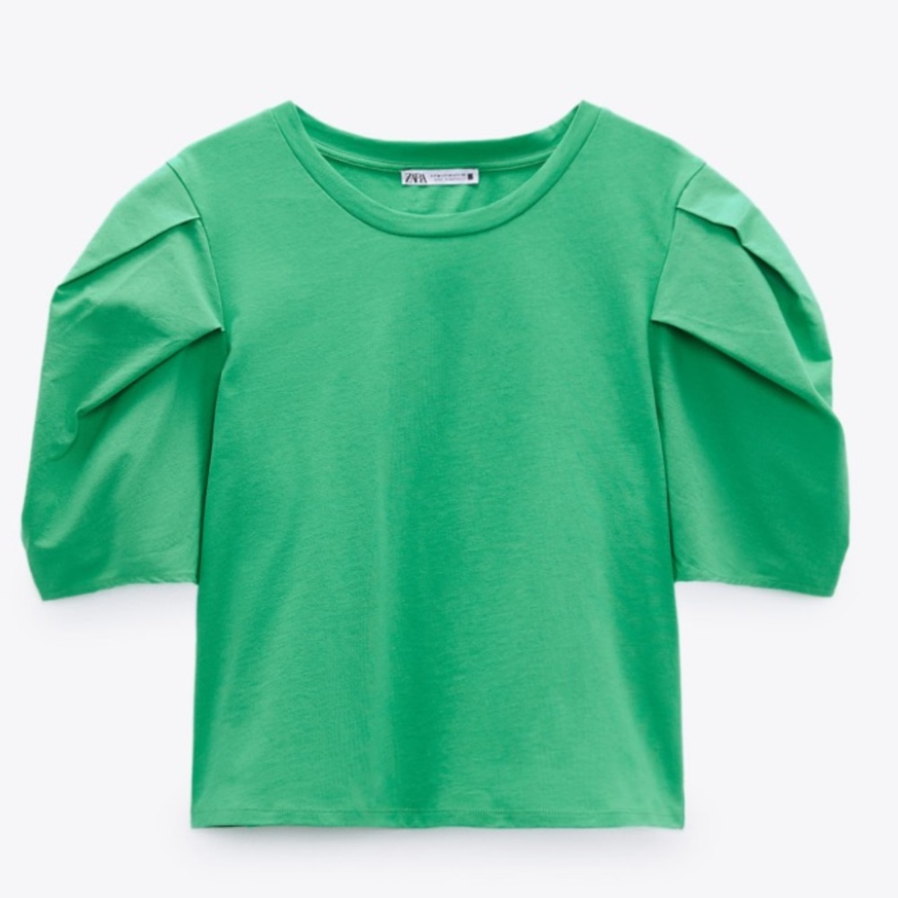 NWT / ZARA Voluminous Pleated Top Green / Sz Small